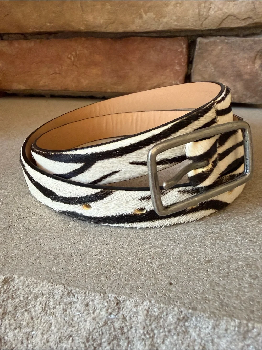 J Crew Zebra Print Haircalf Leather Belt - Black & White Size Small See Defect